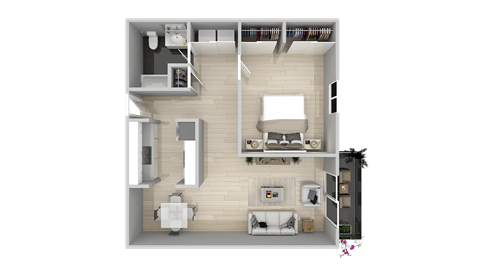 Floor plan for 1 bed, 1 bath, 823 sqft